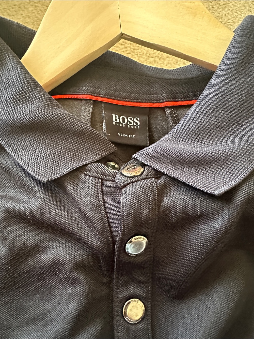 Hugo Boss Slim-Fit black Polo with Contrast Trim size Medium.